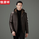 恒源祥2025秋冬季新款连帽领男士皮衣夹克绵羊皮中年男士带帽皮羽绒服 棕色 2XL 185