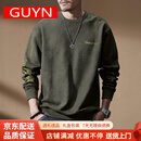 GUYN高端美式重磅麂皮绒卫衣男2024秋季新款宽松重磅无帽男士长袖上衣 绿色 M 适合100-120斤