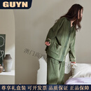 GUYN情侣睡衣女秋冬季加绒加厚款保暖珊瑚绒海岛绒男士家居服套装 63335苍岭绿-女 M