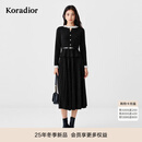 珂莱蒂尔2025年冬季新款假两件绵羊毛混纺法式针织连衣裙小黑裙女 黑色 M