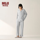 无印良品（MUJI）女式柔软针织前开睡衣套装女士家居服女款女装25年秋季 FD32CC5A 烟熏蓝色 S -M 上装160/84A 下装160/66A