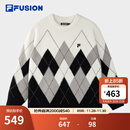 FILA FUSION斐乐潮牌情侣款编织衫2025冬新款宽松菱格纹套头毛衣 正黑色-BK L 175/96A/L