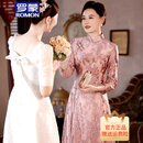罗蒙品牌高贵年轻妈妈结婚旗袍高端喜婆婆婚宴礼服2025新款平时可穿 粉紫色【七分袖】 XL 【适合115斤-125斤】