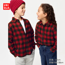 优衣库童装男童女童法兰绒格子衬衫长袖衬衣红色薄外套上衣482995 16 红色 160