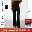 朗姿冬季新款羊毛设计感气质复古微喇西装裤法式显瘦长裤女 黑色 L