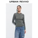 UR2026春季新款女装休闲简约基础撞色圆领修身T恤UYB450017 花灰 M