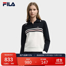 FILA 斐乐官方女子编织衫2025冬季时尚休闲拼色舒适翻领毛衣