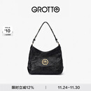 GROTTO个乐经典黑石hobo包大小号植鞣绵羊皮腋下单肩斜挎软包通勤礼物 经典黑 金标S