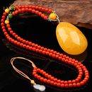 拉韫翡音天然蜜蜡吊坠真品毛衣链项链琥珀挂件鸡油黄原矿高档礼物 豪气款27-30g（附证书）