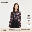 珂莱蒂尔【100桑蚕丝】商场同款2025年春印花真丝雪纺衫女 黑色 2XL