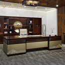 宁邱络阁（NICHLORT）新中式老板桌皮饰刺绣总裁总经理黑檀实木商用办公室家具大班台 4.35米文件柜【百年珍贵黑檀】