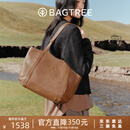 BAGTREE李思思同款包包树晚枫包轻奢植鞣皮大容量托特包通勤单肩电脑女包 烤棕色-中号 可装14寸电脑 高级小众