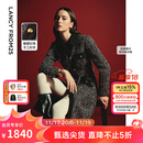 朗姿法式气质小香风收腰新年a字裙2025秋季新款高级感长袖连衣裙 黑色2 M