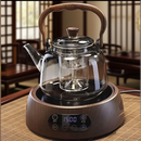 【茶伴系列】木把玻璃提梁壶家用煮茶器烧水壶大容量保温玻璃 【木纹底座+如意壶】 1.2L