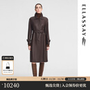歌力思（ELLASSAY）秋季新款都市摩登复古风翻领长款皮衣女EWF353X00700 深棕色 M