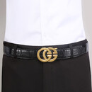 Maza Honguan轻奢男士鳄鱼皮皮带男真皮新款时尚腰带钢扣自动扣商务裤带男 金扣(送礼盒) 150cm 联系在线客服【领优惠券】