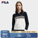 FILA 斐乐官方女子编织衫2025冬季时尚休闲拼色舒适翻领毛衣
