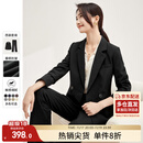 尚都比拉职业通勤西装套装女春秋正装西服外套裤子面试两件套 黑色 L