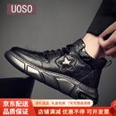 UOSO高端品牌休闲鞋男2025秋季新款时尚百搭运动鞋真皮鞋子潮 黑色 38
