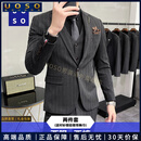 UOSO男士西装套装男商务休闲修身时尚条纹正装气质成熟西服礼服 aA207-TZ25一粒扣深灰色(西服+西裤） 衬衫领带领结 S 46