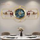 伊弥伊弥EVEMI 新中式纯铜挂钟客厅家用时尚高档轻奢大气时钟表高端横 福鹿呈祥-黄铜+珐琅彩鹿+墨绿盘【电波机芯】