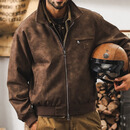 真维斯（Jeanswest）美拉德复古皮衣外套男春秋款宽松帅气机车服2025新款休闲皮夹克男 棕色 2XL  适合160-180斤