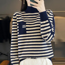 【法式轻奢】秋冬新款撞色洋气内搭毛衣针织衫时尚气质打底衫 藏蓝色【专柜同款】面料升级 L 建议110-125斤