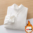 【时尚洋气】蕾丝洋气叠穿长袖衬衫女秋冬加绒打底立领新款小个子 白色（加绒款） L （建议110-120斤）