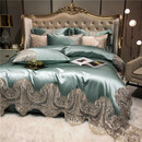 水星系列法式120支真丝棉进口蕾丝四件套欧式埃及长绒棉样板房裸睡1.8床品 雅庭绿四件套 床单款 x 1.5m(适用被芯200*230)床