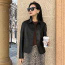 AllSaints2025海宁小山羊皮柔软细腻真皮衣女翻领显瘦春秋百搭气质休闲外套 黑色(008黑色) XL  XXL