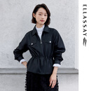 歌力思（ELLASSAY）【商场同款】2026新款优雅柔软亲肤收腰羊皮革皮衣女EWE371X00200 经典黑 L