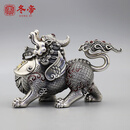 冬帝纯银貔貅摆件999足银招财手把件创意把玩磁吸钱币茶桌摆饰银茶宠 320克 配证书+礼盒