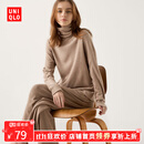 优衣库【狂欢价】女装HEATTECH摇粒绒两翻领套头衫长袖高领470142 32 深米色 M /160/84A