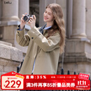 百图betu女装2025秋季新款风衣巴恩风莱赛尔拼色设计外套女2508T94 卡其色 S