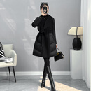 鸭鸭时尚高端轻奢流苏服女2025新款白鸭绒中长款 黑色 流苏毛呢拼接 S