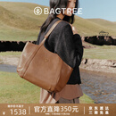BAGTREE李思思同款包包树晚枫包轻奢植鞣皮大容量托特包通勤单肩电脑女包 烤棕色-中号 可装14寸电脑 高级小众