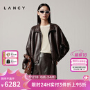 朗姿/LANCY【羊皮】2025秋季新款复古廓形美拉德高级感真皮衣外套 深棕色 L