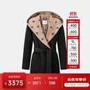 PORTS宝姿女装2024秋季新款LOGO提花连帽羊毛大衣ALT9C008UZW022 黑色印花-1 常规 S （4）