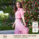 珂莱蒂尔【莉莉·柯林斯明星同款】气质舒适玫瑰透气雪纺衫女上衣 灰紫红 2XL