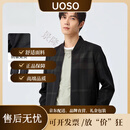 UOSO男夹克秋冬棒球领工装格子外套 黑绿 L 175 （适合120-140斤）