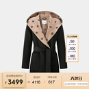 PORTS宝姿女装2024秋季新款LOGO提花连帽羊毛大衣ALT9C008UZW022 黑色印花-1 常规 S （4）