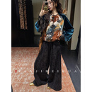 三吉黑花【鼓生花】新中式植物双染阔腿裤裤子女2025新款冬休闲裤 墨黑 M