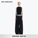 ANN ANDELMAN【王玉雯同款】官方直营 牛仔腰头拼接西裤直筒长裤 黑色 XS