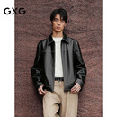 GXG男装 【牛皮】25年秋新款皮衣外套翻领时尚夹克 黑色 185/XXL