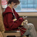 浪莎安可拉红色卫衣外套女加绒冬季新年战袍连帽加厚骐骥红开衫上衣