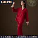 GUYN【纯棉】本命年情侣睡衣女春秋季红色新中式国风家居服男套装 63059枣红-女【97.5%棉， 2.5%氨纶】 M