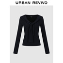 UR2026春季新款女装都市设计感系带V领修身T恤UWU450038 宝蓝 M