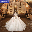 OEMG【高档轻奢】婚纱新娘主纱重工奢华婚纱2025新款新娘法式宫廷风大 白色拖尾婚纱 2XL XXL