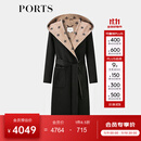 PORTS宝姿女装2024秋季新款LOGO提花连帽羊毛大衣ALT9C009UZW022 黑色印花 S （4）