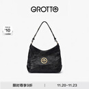 GROTTO个乐经典黑石hobo包大小号植鞣绵羊皮腋下单肩斜挎软包通勤礼物 经典黑 金标S